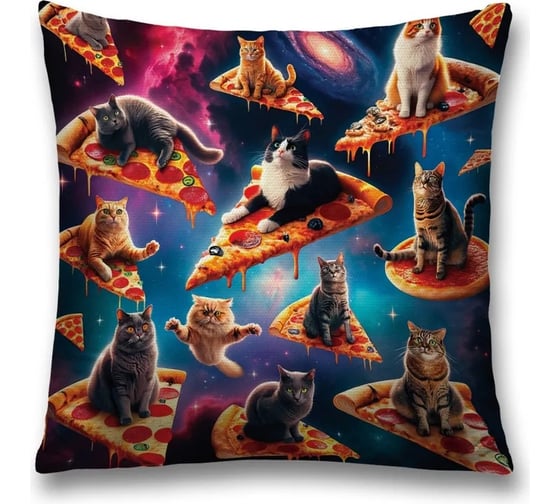 Изображение товара Наволочка декоративная на молнии, чехол на подушку JoyArty "Пицца котики" 45x45 см sl_sd1426
