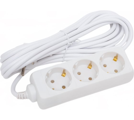 Изображение товара Бытовой удлинитель LINZO 5 метров 3 розетки, заземление, ПВС 3x0,75, 10А, max 2500Вт, 250В, белый 10-3E 5M