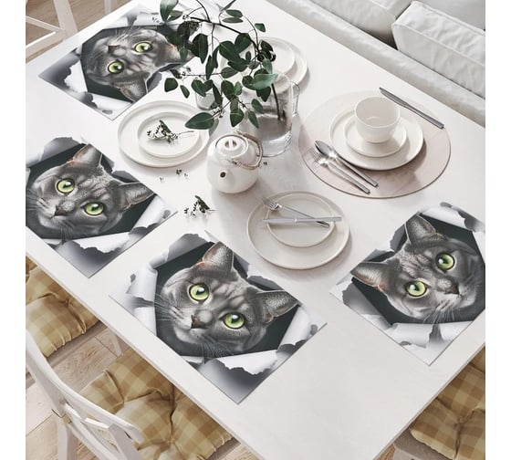 Изображение товара Салфетки на стол для сервировки JoyArty прямоугольные, плейсмат "Котиковая любовь", 32x46 см, в комплекте 4шт. np_sd1087