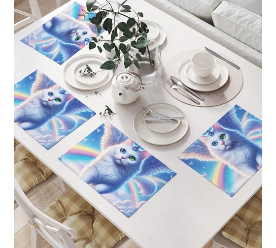Изображение товара Салфетки на стол для сервировки JoyArty прямоугольные, плейсмат "Мифический кот", 32x46 см, в комплекте 4шт. np_429909