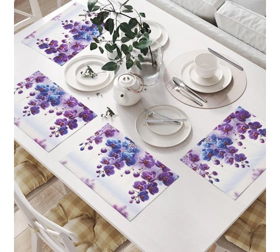 Изображение товара Салфетки на стол для сервировки JoyArty прямоугольные, плейсмат "Орхидеи в цвету", 32x46 см, в комплекте 4шт. np_sd1102