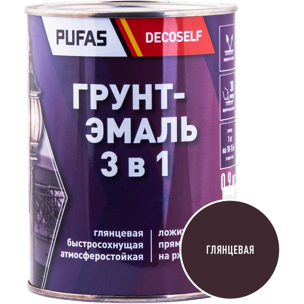 Изображение товара Грунт-эмаль Pufas 3 в 1 шоколадный глянц 0,9 кг Decoself Изображение товара Грунт-эмаль Pufas 3 в 1 шоколадный глянц 0,9 кг Decoself