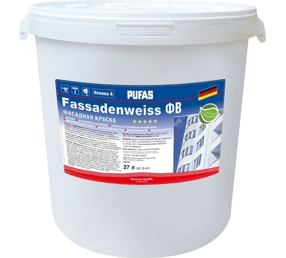 Изображение товара Фасадная краска Pufas FASSADENWEISS белая Основа A мороз. 27л40,2кг ФВ тов-171224