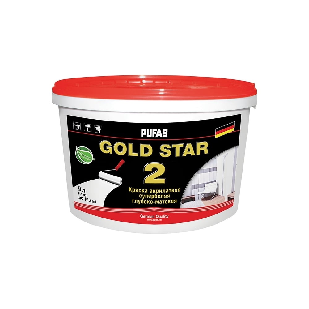 фото Акрилатная краска пуфас gold star 2 супербелая глубокоматовая мороз. 9л 14,6кг тов-135315