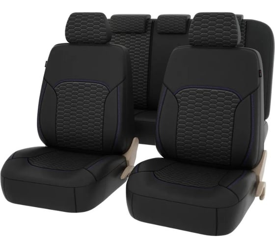 Изображение товара Чехлы PSV Forester Next Черный отстрочка синяя терморомб Сота экокожа 137010