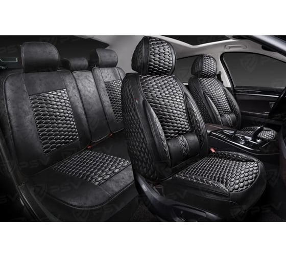 Изображение товара Накидки PSV 5D Armada Skin Черный Отстрочка Белая комплект на весь салон мокрая кожа 136685