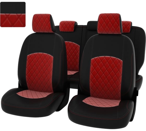 Изображение товара Чехлы PSV Ford Focus III 2011 2019 г Trend Sport Titanium РОМБ отстрочка красная черная экокожа красный велюр 137272