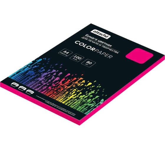 Изображение товара Бумага цветная Attache розовый интенсив, 80г, А4, 100 л 1776504