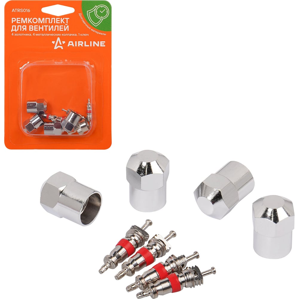 Изображение товара Ремкомплект для вентилей Airline ATRS016 4 золотника 4 металл. колпака ключ