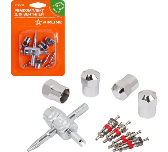 Изображение товара Ремкомплект для вентилей Airline (4 золотника, 4 металл.колп, 1 метчик) в блистере ATRS017