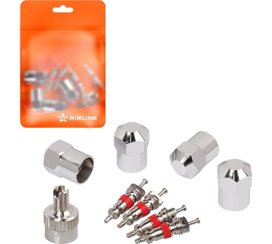 Изображение товара Ремкомплект для вентилей Airline (4 золотника, 4 металл.колп, 1 ключ) в пакете ATRS012