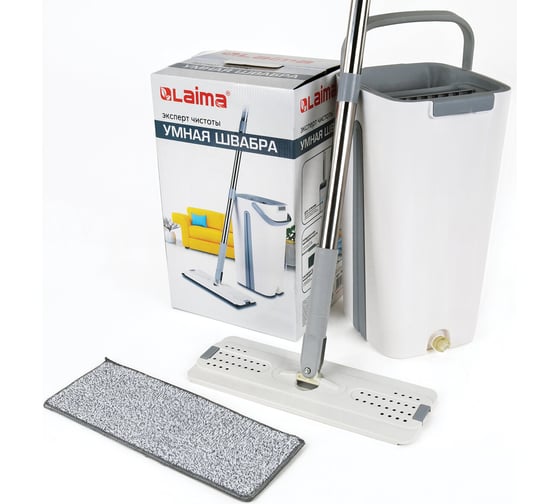 Изображение товара Швабра с отжимом LAIMA Pro Clean комплект для уборки ведро 11 л двухкамерное с отжимом, швабра, моп, усиленная упаковка 880972