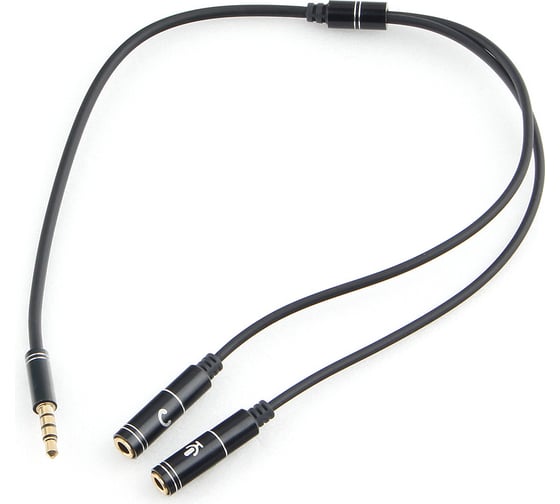 Изображение товара Аудио кабель Cablexpert Jack 3.5 4pin(M)/2х Jack 3.5(F), науш.и микроф, 0.2м, черн, кор CCAB-02-35MYHM-0.2MB