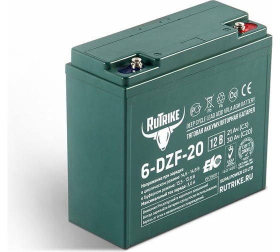 Изображение товара Тяговый гелевый аккумулятор Rutrike 6-DZF-20 12V20A/H C2 022834