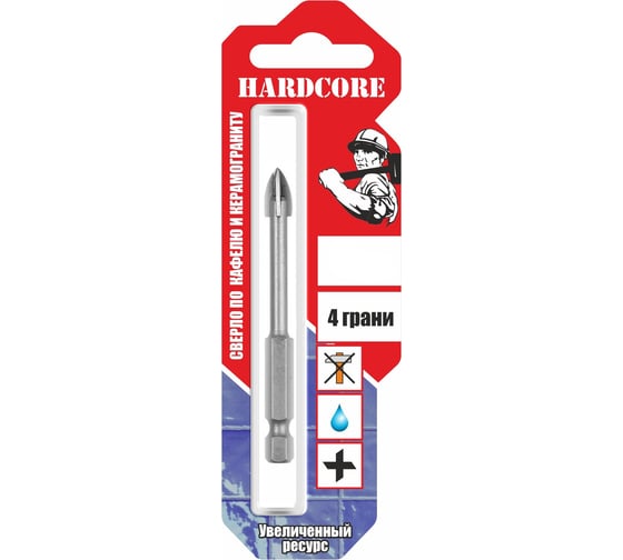Изображение товара Сверло по керамограниту и керамической плитке (8 мм; 4 грани) Hardcore 151008
