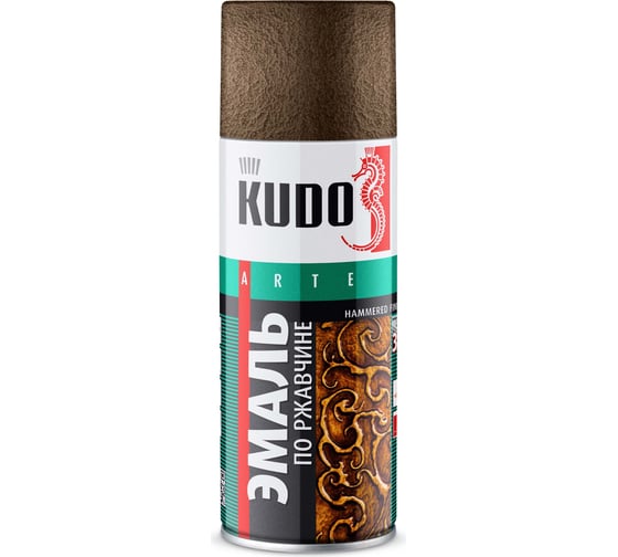 Изображение товара Эмаль по ржавчине молотковая KUDO чёрная медь. Аэрозольная краска в баллончике для металла. KU-3015