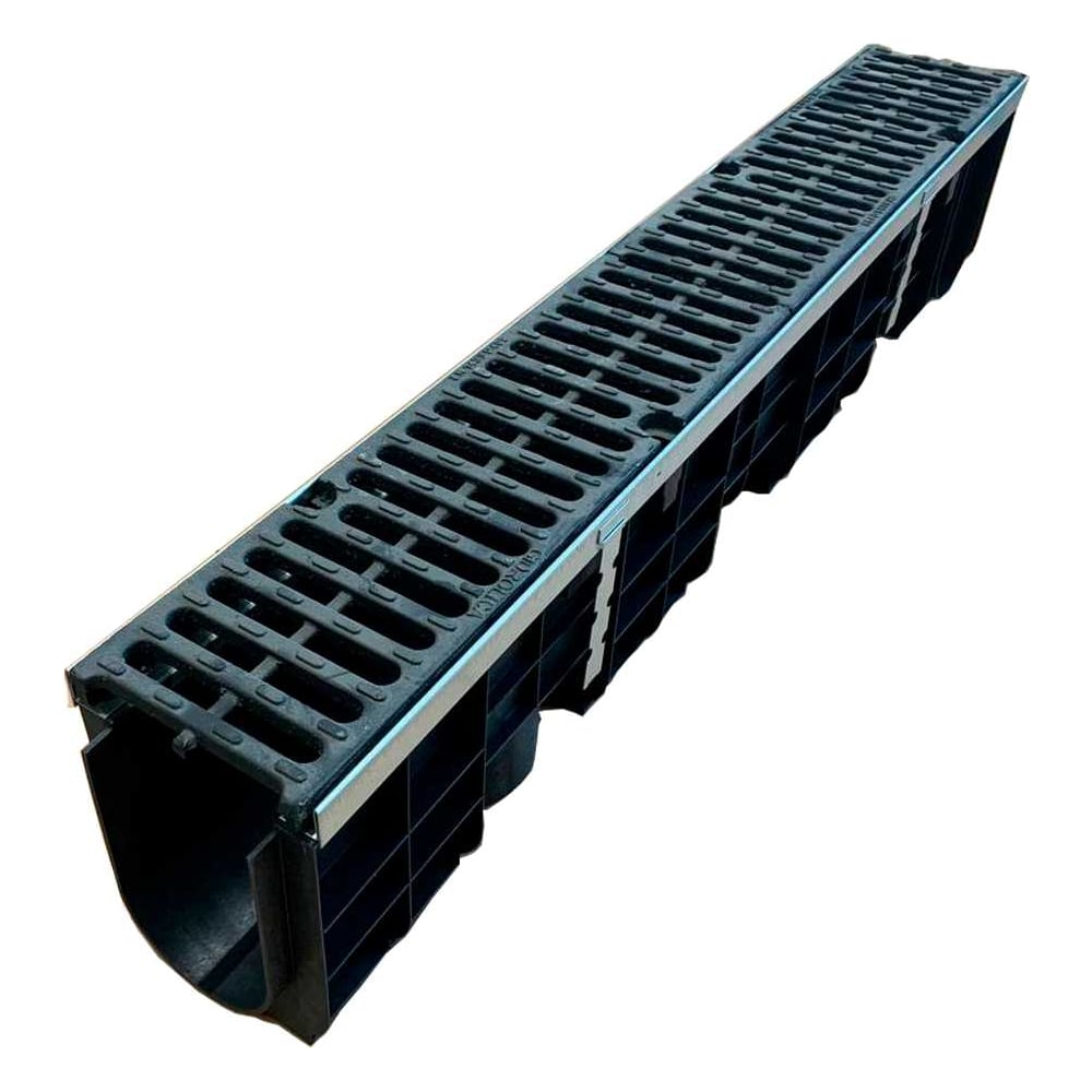 Изображение товара Пластиковый лоток Gidrolica Super DN100 с чугунной решеткой D400 1000х149 мм