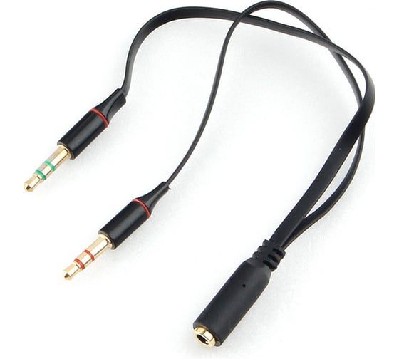 Изображение товара Аудио кабель Cablexpert Jack 3.5 4pin(F)/2х Jack 3.5(M), науш.и микроф, 0.2м. черн, кор CCAB-02-35F2M-0.2MB