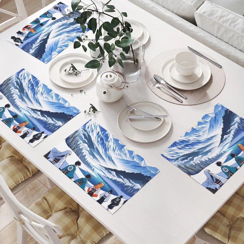 Изображение товара Салфетки на стол для сервировки JoyArty прямоугольные, плейсмат "Аниме в горах", 32x46 см, в комплекте 4 шт. np_sd1392