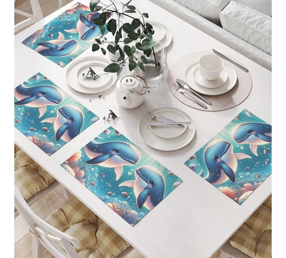 Изображение товара Салфетки на стол для сервировки JoyArty прямоугольные, плейсмат "Детские киты", 32x46 см, в комплекте 4 шт. np_430019