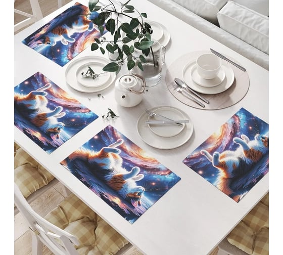 Изображение товара Салфетки на стол для сервировки JoyArty прямоугольные, плейсмат "Космос котик", 32x46 см, в комплекте 4 шт. np_sd1421