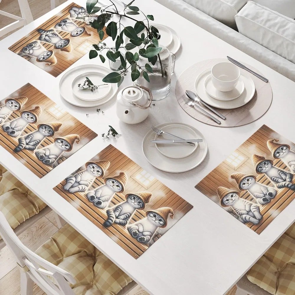 Изображение товара Салфетки JoyArty Кото баня для сервировки стола, 32x46 см, 4 шт.