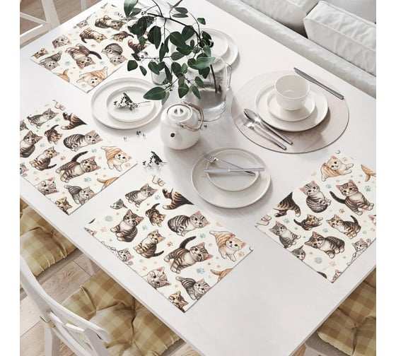 Изображение товара Салфетки на стол для сервировки JoyArty прямоугольные, плейсмат "Котятки", 32x46 см, в комплекте 4 шт. np_429898