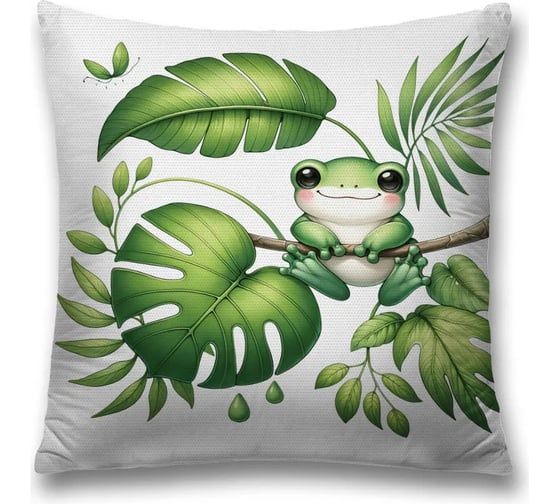 Изображение товара Декоративная наволочка на молнии, чехол на подушку JoyArty Лягушка в пальмах 45x45 см sl_sd1094
