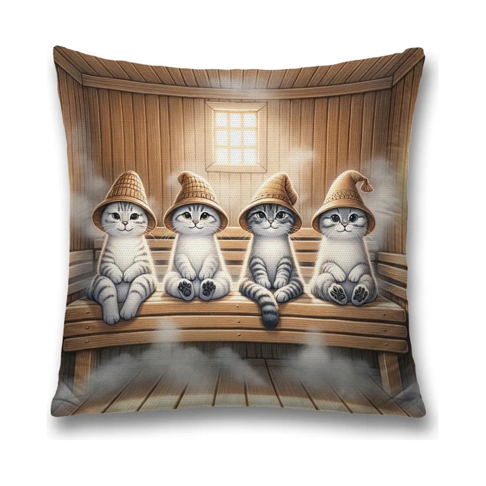 Изображение товара Декоративная наволочка на молнии JoyArty Кото баня 45x45 см