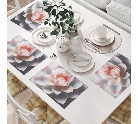 Изображение товара Салфетки на стол для сервировки JoyArty прямоугольные, плейсмат "Лотос на мраморе", 32x46 см, в комплекте 4 шт. np_sd1145