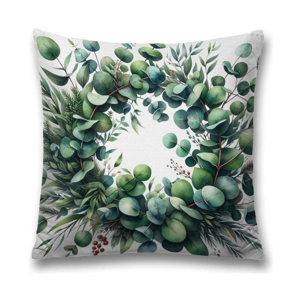 Изображение товара Декоративная наволочка на молнии 45х45 см с рисунком венок эвкалипта JoyArty