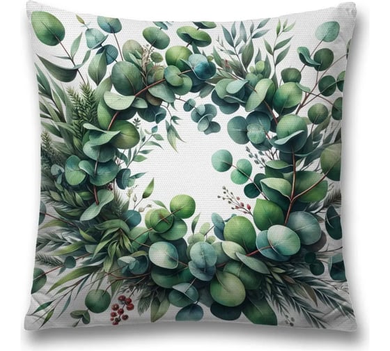 Изображение товара Декоративная наволочка на молнии, чехол на подушку JoyArty Венок эвкалипта 45x45 см sl_sd1165