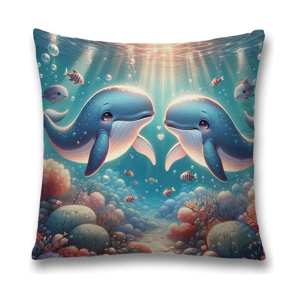 Изображение товара Декоративная наволочка на молнии для детей 45x45 см с изображением китов
