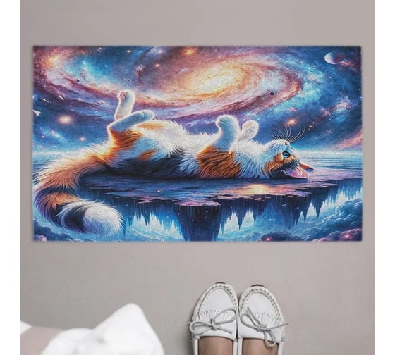 Изображение товара Коврик придверный JoyArty в прихожую с принтом Космос котик 45х75 см door_sd1421