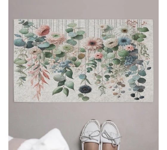 Изображение товара Коврик придверный JoyArty в прихожую с принтом Нежные цветы и эвкалипт 45х75 см door_sd1437