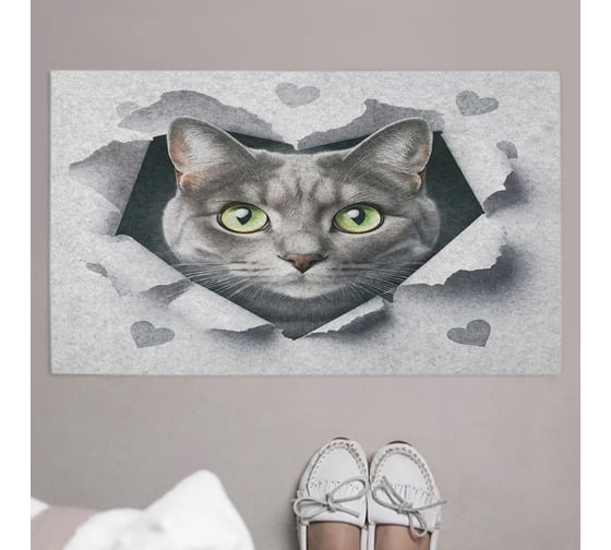 Изображение товара Коврик придверный JoyArty в прихожую с принтом Котиковая любовь 45х75 см door_sd1087