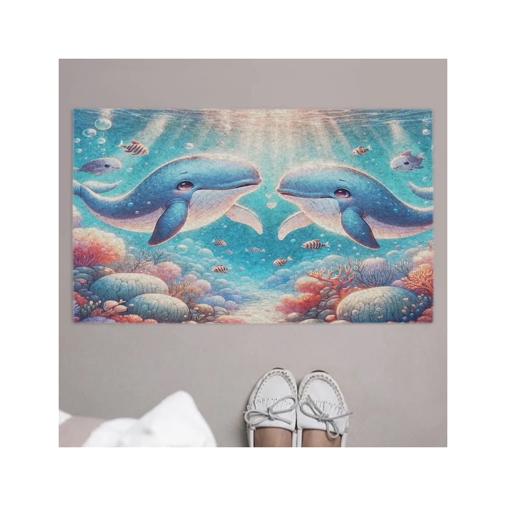 Изображение товара Коврик придверный JoyArty в прихожую с принтом Детские киты 45х75 см door_430019