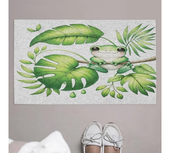Изображение товара Коврик придверный JoyArty в прихожую с принтом Лягушка в пальмах 45х75 см door_sd1094