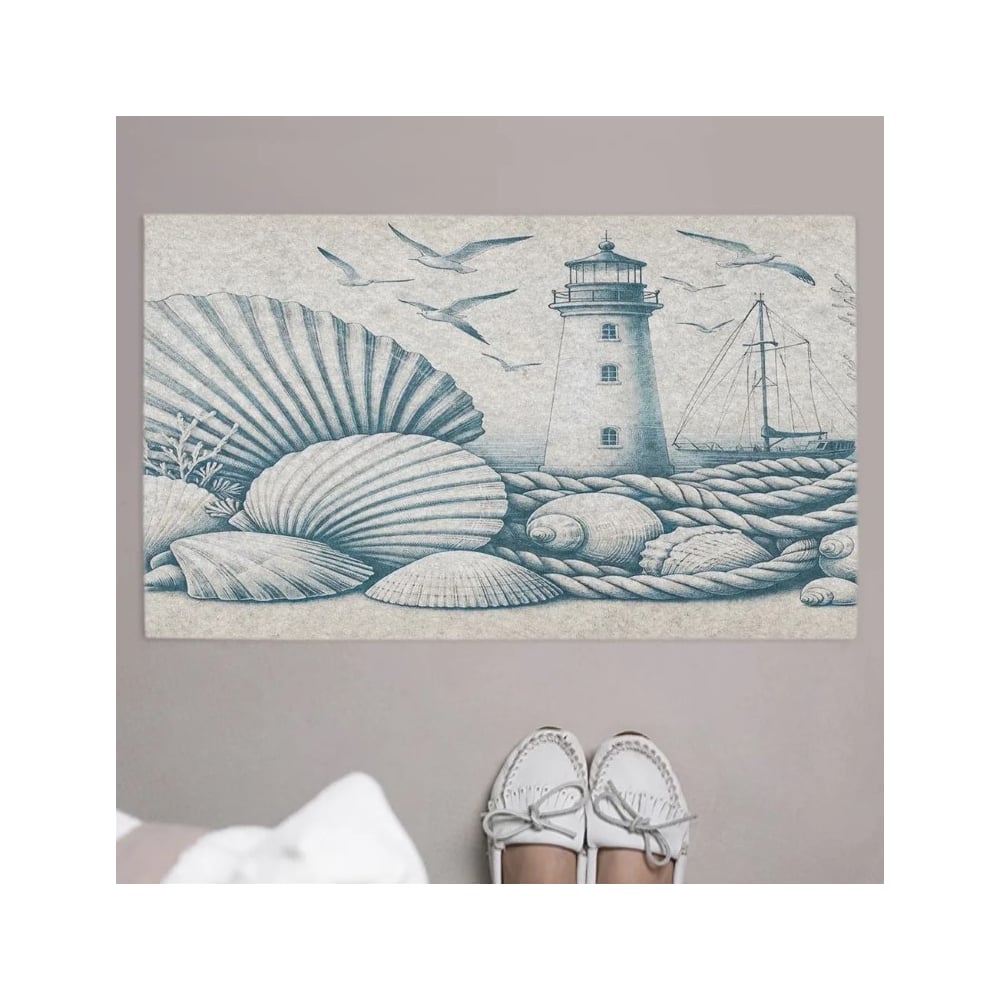 Изображение товара Коврик придверный JoyArty с принтом Маяк в ракушках 45x75 см