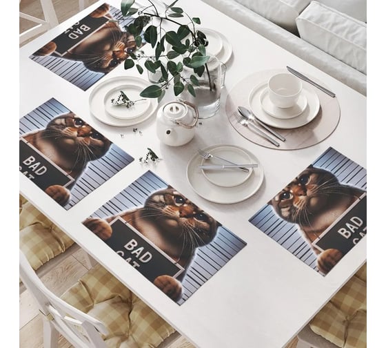 Изображение товара Салфетки на стол для сервировки JoyArty прямоугольные, плейсмат "Плохой кот", 32x46 см, в комплекте 4 шт. np_429894