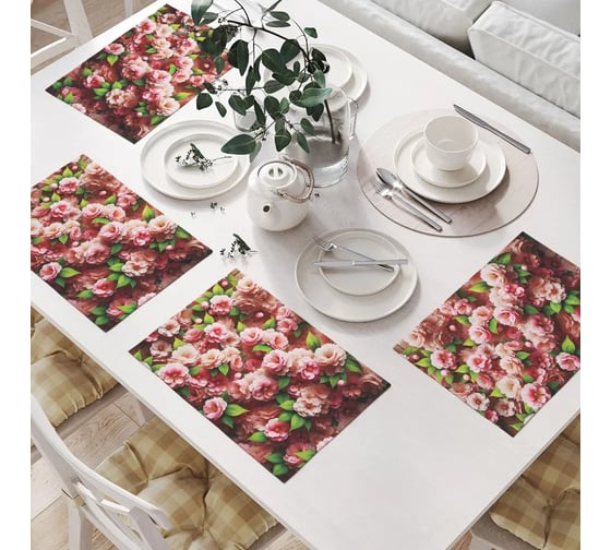 Изображение товара Салфетки на стол для сервировки JoyArty прямоугольные, плейсмат "Розы на дереве", 32x46 см, в комплекте 4 шт. np_sd1146