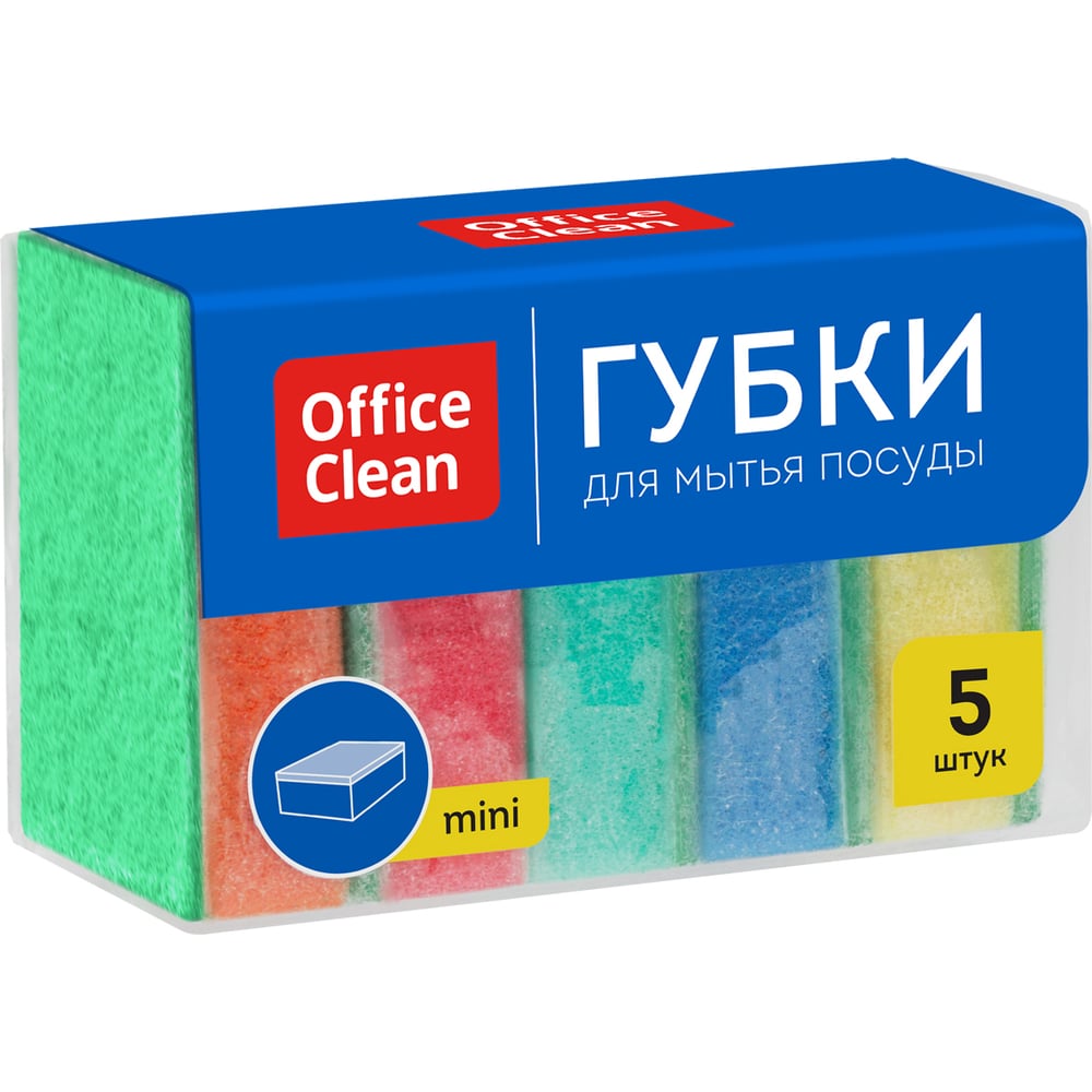 Изображение товара Губки для посуды OfficeClean поролон с абразивным слоем, 8*5.3*2.6см 281460
