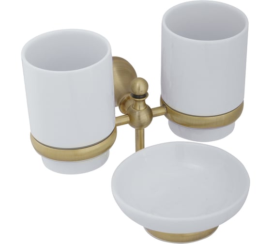 Изображение товара Настенный двойной стакан Veragio Gialetta с мыльницей, керамика, бронза VR.GIL-6443.BR