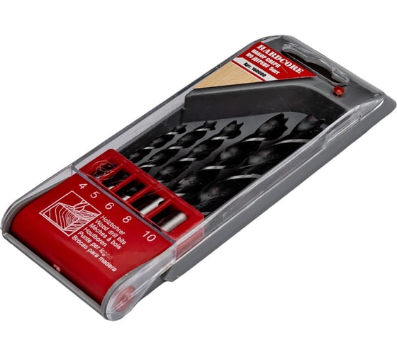 Изображение товара Набор сверл спиральных по дереву (5 шт; 4-10 мм) Hardcore 160000