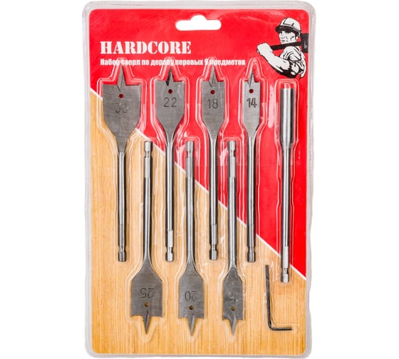 Изображение товара Набор сверл по дереву перовых (9 шт; 14-30x152 мм) Hardcore 160009