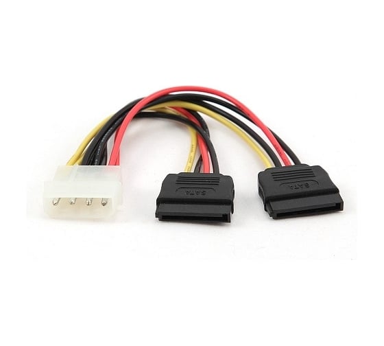 Изображение товара Кабель питания Cablexpert, SATA, 30 см, molex 4pin/2x sata15pin, на 2 устройства, пакет, CC-SATA-PSY-0.3M