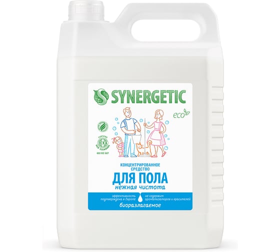 Изображение товара Средство для мытья пола и поверхностей SYNERGETIC Нежная чистота антибактериальное, без отдушек, 5 л 101530