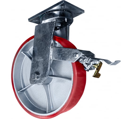 Изображение товара Колесо большегрузное сверхмощное поворотное с тормозом 300 мм, шариковый подшипник MFK-TORG 1053300-B ТГ