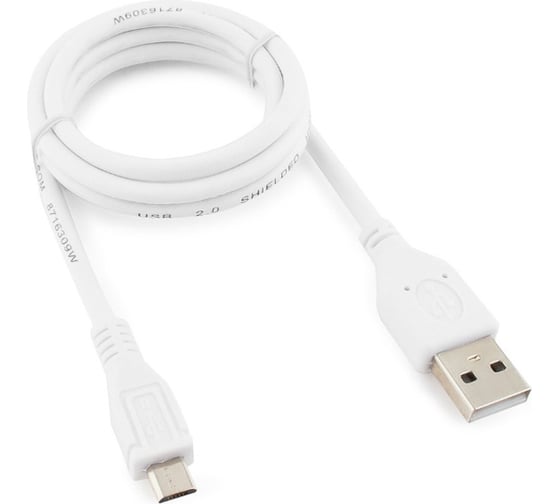Изображение товара Кабель Cablexpert Pro USB 2.0 AM/micro BM 5P, 1м, экран, белый, пакет CCP-mUSB2-AMBM-W-1M