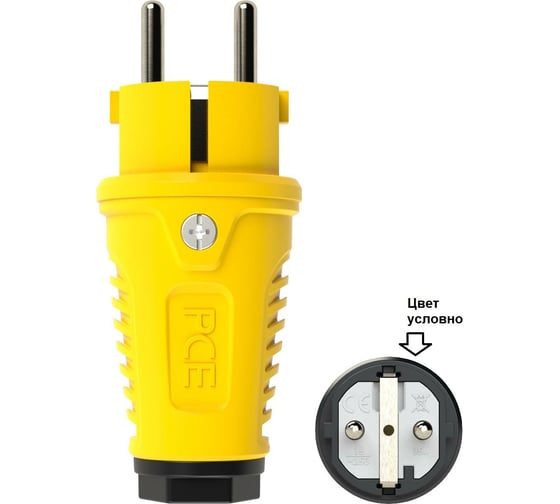 Изображение товара Вилка кабельная PCE 16A 220V 2P+E IP54 корпус желтый, маркер черный 0511-es